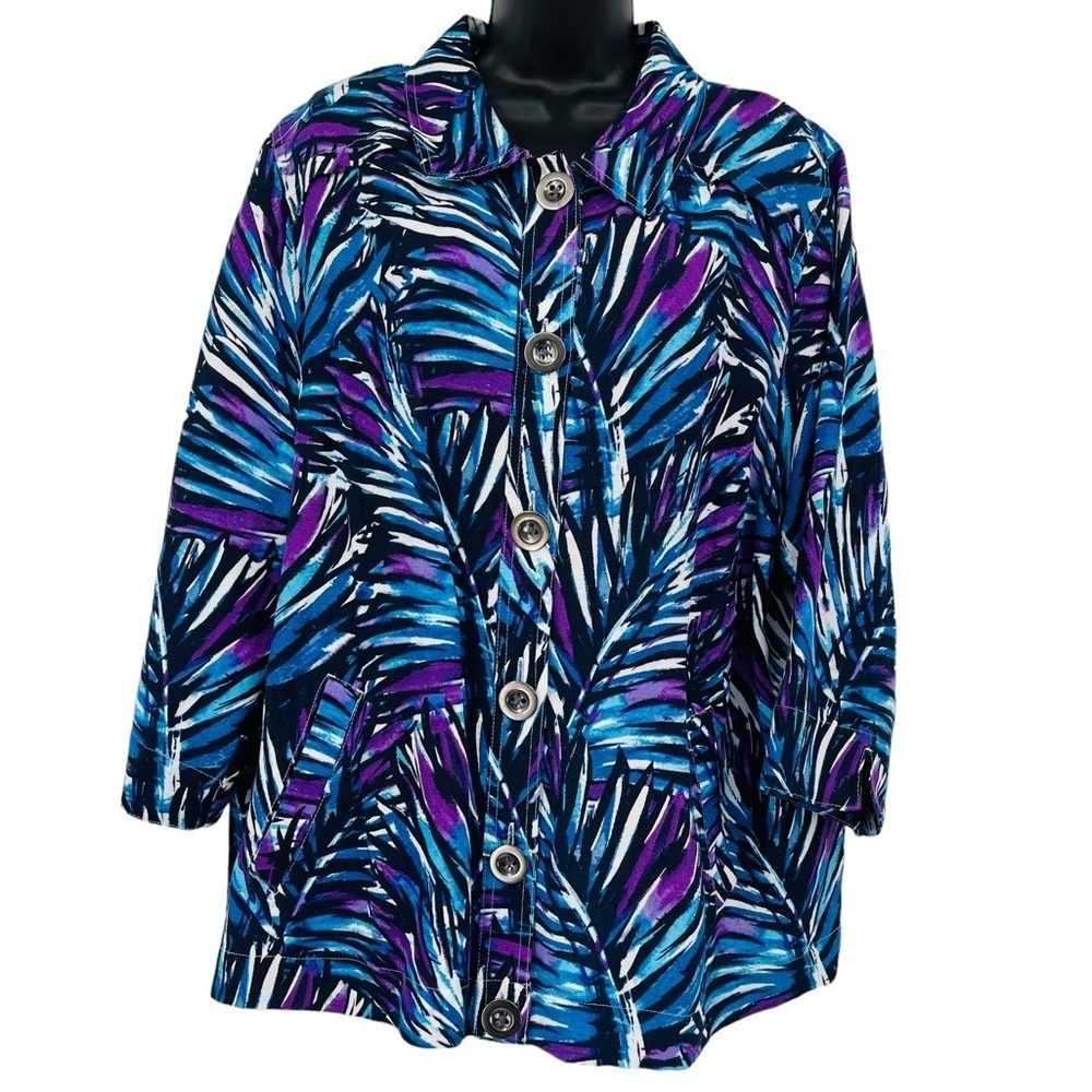 CJ Banks linen blend chore jacket leaf multicolored lagenlook women's size 2X